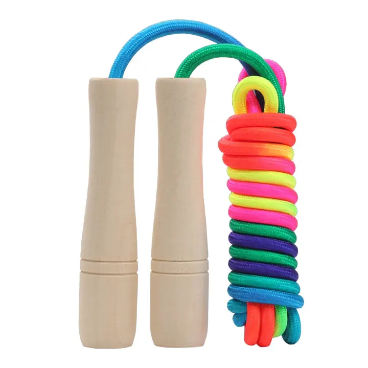 Kids Jump Rope — 8.5 ft Adjustable Cotton Skipping Rope with Wooden Handles