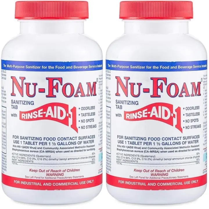 Nu-Foam Sanitizing Tablets - Bar Glass Rinse Aid (2 Pack, 200 Tablets)